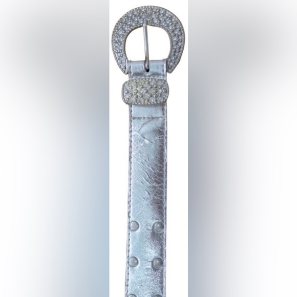 Metallic Silver Belt — Textured Finish & Rhinestone Buckle - Picture 2 of 2